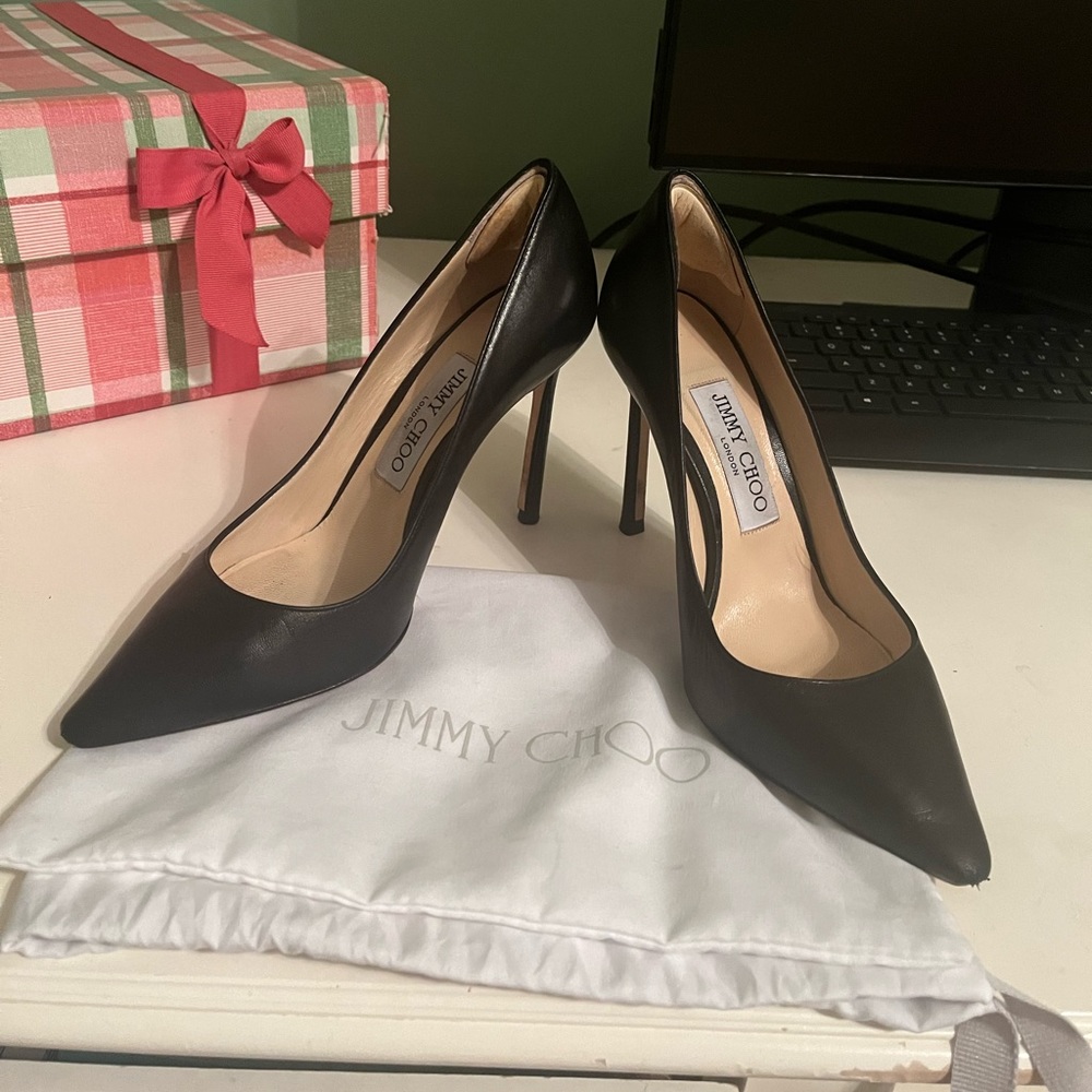 Jimmy Choo Patent Leather Black Romy 100mm High Heel Pumps